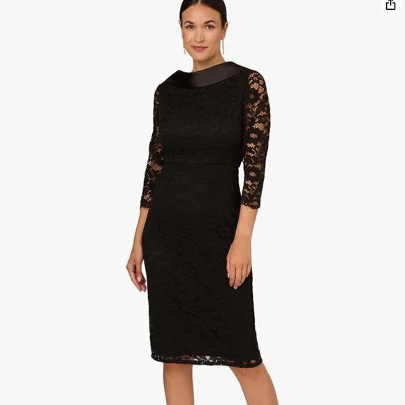 Adrianna Papell Roll Neck Sheath Dress Women's Dress Black : 8